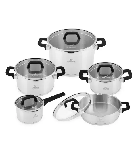  10 Pcs Cookware Set with Glass Lids and Bakelite Handles - Induction Compatible